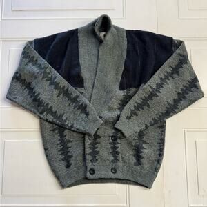 Jed Vintage Mens Sz M Gray Geometric Patterned Button Cardigan Wool Blend